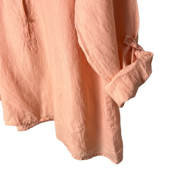 Eileen Fisher Women SZ SMALL Irish Linen Peachy Orange Long Roll Sleeve Blouse - Picture 4 of 8